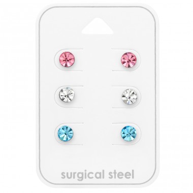 5mm Round -  3 pairs on the card - 316L Surgical Grade Stainless Steel Steel Jewellery Sets A4S49601
