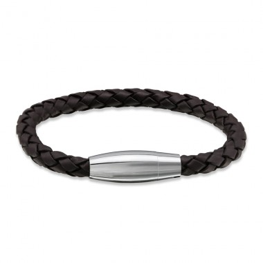 Round - Leather Cord + 316L Surgical Grade Stainless Steel Steel Bracelets for Men A4S28811