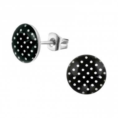 Black white spotted - 316L Surgical Grade Stainless Steel Steel Ear Studs A4S40436