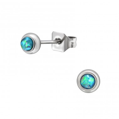 5mm Synthetic Opal Blue - 316L Surgical Grade Stainless Steel Steel Ear Studs A4S45413
