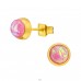 Gold Surgical Steel Round 5mm Ear Studs With Synthetic Opal - 316L Surgical Grade Stainless Steel Steel Ear Studs A4S45626