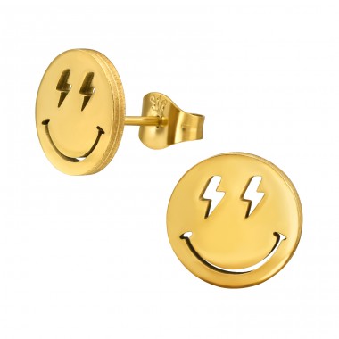 Pozłacane Uśmiechnięte Emoji - 316L Stal Chirurgiczna Grade Kolczyki Sztyfty Ze Stali A4S49448