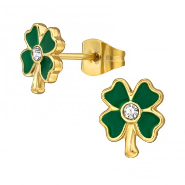 Golden Lucky Clover - 316L Surgical Grade Stainless Steel Steel Ear Studs A4S49585