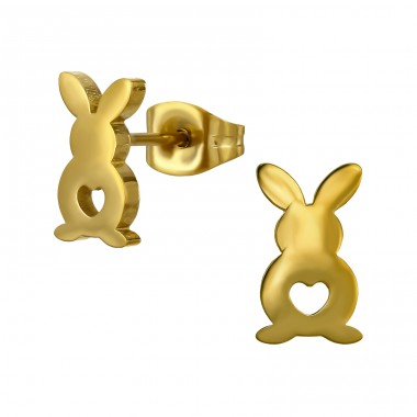 Golden Bunny with Heart - 316L Surgical Grade Stainless Steel Steel Ear Studs A4S50045