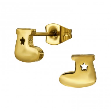Golden Christmas Stocking With Star - 316L Surgical Grade Stainless Steel Steel Ear Studs A4S50047