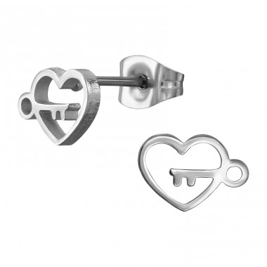 Heart With Key - 316L Surgical Grade Stainless Steel Steel Ear Studs A4S50048