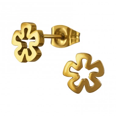 Golden Five Petals Flower - 316L Surgical Grade Stainless Steel Steel Ear Studs A4S50053