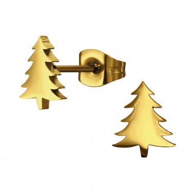 Golden Christmas Tree - 316L Surgical Grade Stainless Steel Steel Ear Studs A4S50058