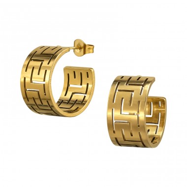 Pozłacane Wzorzyste 16mm - 316L Stal Chirurgiczna Grade Kolczyki Sztyfty Ze Stali A4S50149