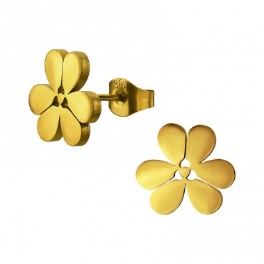 Goldene Fünfblättrige Blume - Chirurgischer 316L-Edelstahl Stahl-Ohrstecker A4S50175