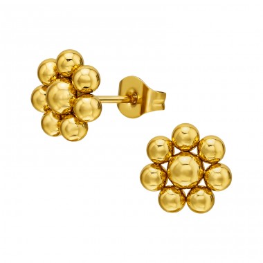 10 mm Gold Ball Flower - 316L Surgical Grade Stainless Steel Steel Ear Studs A4S50227