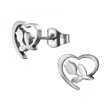 Heart Outlined Tulip - 316L Surgical Grade Stainless Steel Steel Ear Studs A4S50243