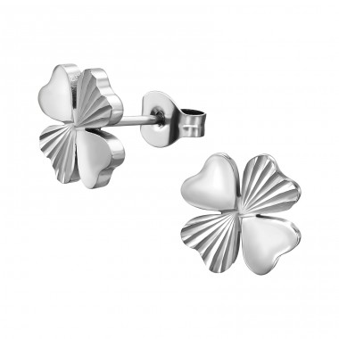 10 mm Four Leaf Textured Clover - 316L Surgical Grade Stainless Steel Steel Ear Studs A4S50245