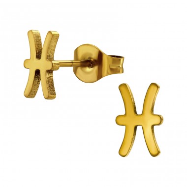Pozłacany Znak Zodiaku Ryby - 316L Stal Chirurgiczna Grade Kolczyki Sztyfty Ze Stali A4S50248