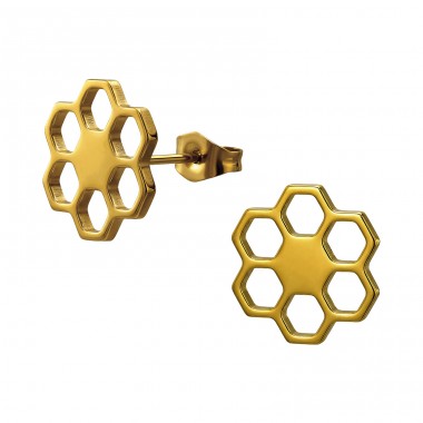Honeycomb Gold Plated - 316L Surgical Grade Stainless Steel Steel Ear Studs A4S50328
