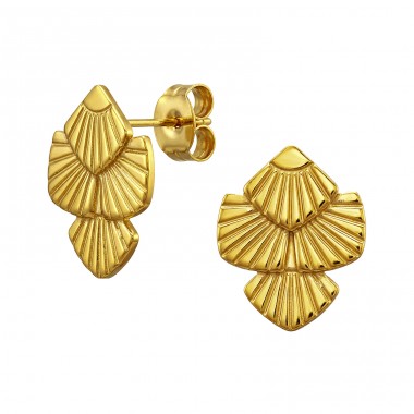  Scalloped Pattern, Seashell, Gold Plated - 316L Surgical Grade Stainless Steel Steel Ear Studs A4S50330