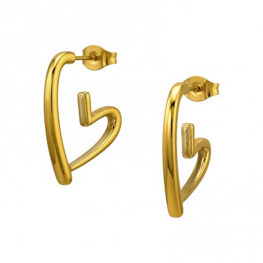 Half Hoop Heart, Golde Plated - 316L Surgical Grade Stainless Steel Steel Ear Studs A4S50336