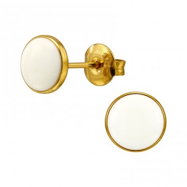 Gold-plated Circle with White Filling - 316L Surgical Grade Stainless Steel Steel Ear Studs A4S50352