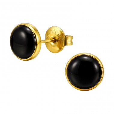 Gold Plated Circle with Black Filling - 316L Surgical Grade Stainless Steel Steel Ear Studs A4S50353