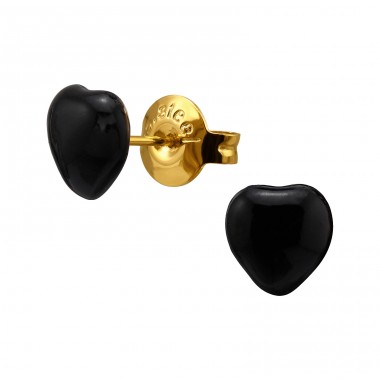 3D Black Heart, Gold Plated - 316L Surgical Grade Stainless Steel Steel Ear Studs A4S50355