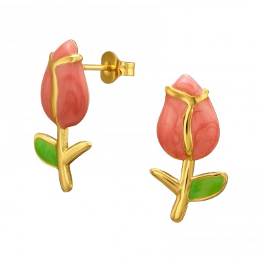 Tulpenblüte, Vergoldete - Chirurgischer 316L-Edelstahl Stahl-Ohrstecker A4S51259
