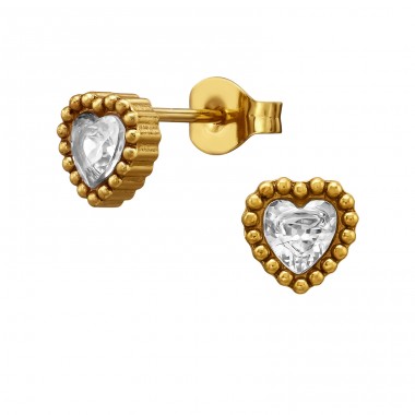 6.5 mm Heart with Textured Border, Gold Plated - 316L Surgical Grade Stainless Steel Steel Ear Studs A4S51432