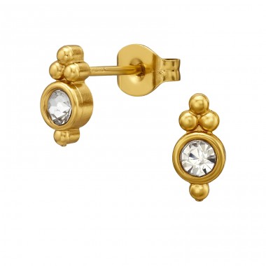 8.5 mm Bohemian Inspired with Crystal, Gold Plated - 316L Surgical Grade Stainless Steel Steel Ear Studs A4S51435