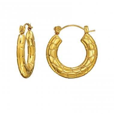 24 mm Golden Hoops Patterned - 316L Surgical Grade Stainless Steel Steel Earrings A4S49774
