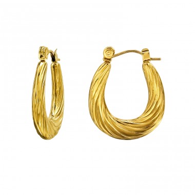 23mm Golden Grooved - 316L Surgical Grade Stainless Steel Steel Earrings A4S49784