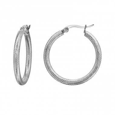 30 mm Hoop, Carved, Twisted, Texture - 316L Surgical Grade Stainless Steel Steel Earrings A4S49801