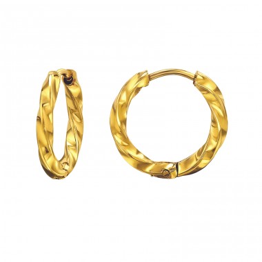 Golden Twisted Huggies - 316L Surgical Grade Stainless Steel Steel Earrings A4S49808