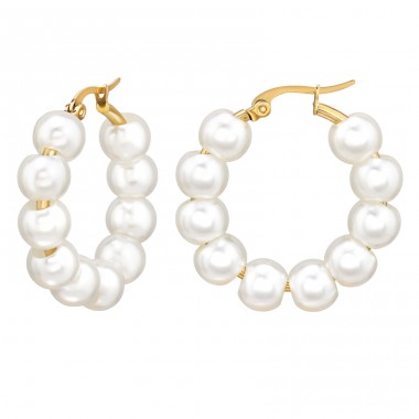 30 mm-Es Arany Ceruza Gyöngyökkel - 316L Sebészeti Minőségű Rozsdamentes Acél Rozsdamentes Acél Fülbevaló A4S49947