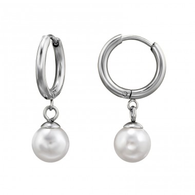 10 mm Creole Mit Baumelnder 8 mm Perle - Chirurgischer 316L-Edelstahl Stahl-Ohrringe A4S49962