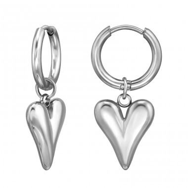 13mm Hoop With Dangling 14mm Heart - 316L Surgical Grade Stainless Steel Steel Earrings A4S49964