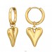 13mm Golden Hoop With Dangling 14mm Heart - 316L Surgical Grade Stainless Steel Steel Earrings A4S49965
