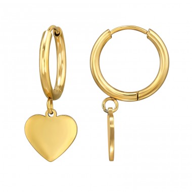 Goldenes hängendes Herz an Creolen - Chirurgischer 316L-Edelstahl Stahl-Ohrringe A4S50144