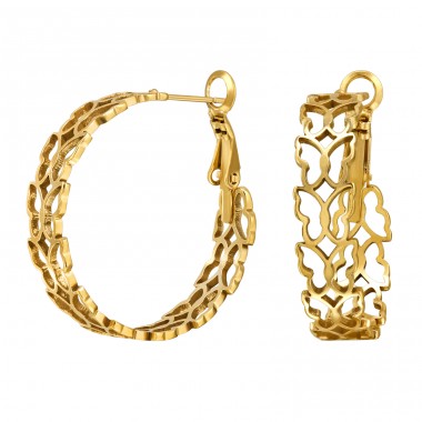 30 mm Goldener Schmetterling im Kreis - Chirurgischer 316L-Edelstahl Stahl-Ohrringe A4S50157