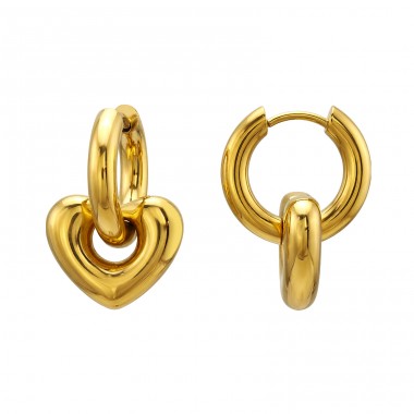 Gold-plated circles with a heart - 316L Surgical Grade Stainless Steel Steel Earrings A4S50347