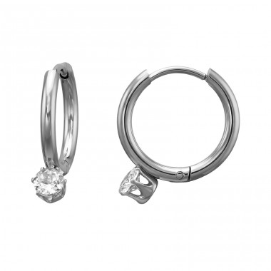 Circle with Zircon - 316L Surgical Grade Stainless Steel Steel Earrings A4S50348