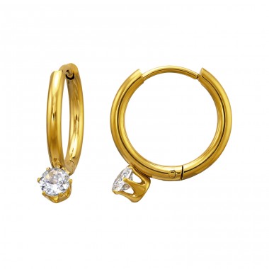 Vergoldete Kreise mit Zirkonia - Chirurgischer 316L-Edelstahl Stahl-Ohrringe A4S50349