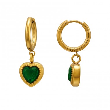 Heart Dangling with Zircon,  Gold Plated - 316L Surgical Grade Stainless Steel Steel Earrings A4S51260