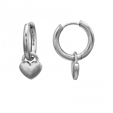 16 mm Hoop with Dangling Heart - 316L Surgical Grade Stainless Steel Steel Earrings A4S51265