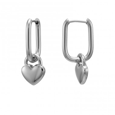 15,5 mm Rectangular Heart - 316L Surgical Grade Stainless Steel Steel Earrings A4S51276