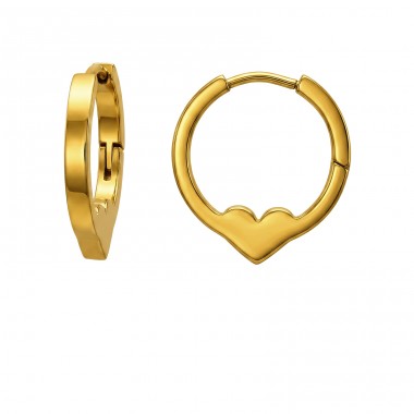19.5 mm Square Hoop with Heart,  Gold Plated - 316L Surgical Grade Stainless Steel Steel Earrings A4S51296
