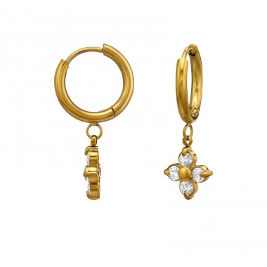 Floare din zirconiu placata cu aur - Grad Chirurgical 316L Din Oțel Inoxidabil Cercei Din Oţel Inoxidabil A4S51445