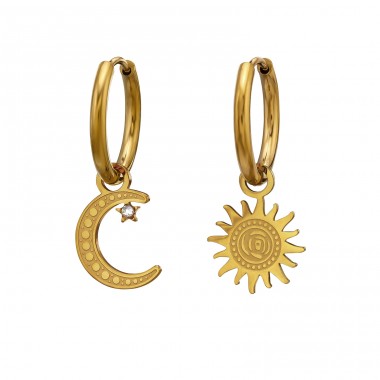 Soarele și luna cu cristal placat cu aur - Grad Chirurgical 316L Din Oțel Inoxidabil Cercei Din Oţel Inoxidabil A4S51448