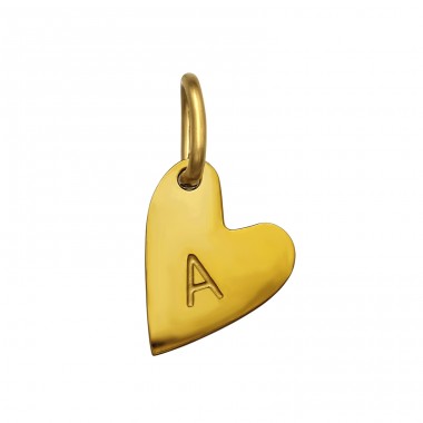 Pozłacane Serce z Literą "A" - 316L Stal Chirurgiczna Grade Stalowe Wisiorki A4S50462