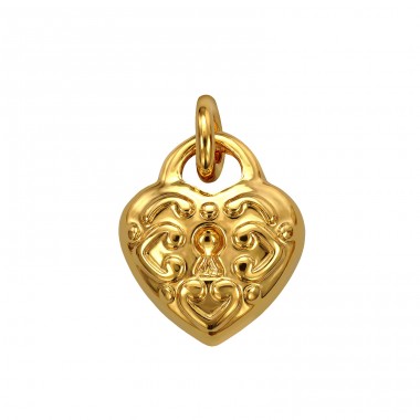 Pozłacane Wzorzyste Serce - 316L Stal Chirurgiczna Grade Stalowe Wisiorki A4S50467
