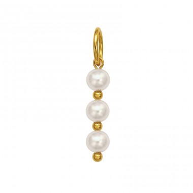 Vergoldet mit 3 mm Perlen - Chirurgischer 316L-Edelstahl Edelstahl Anhänger A4S50476