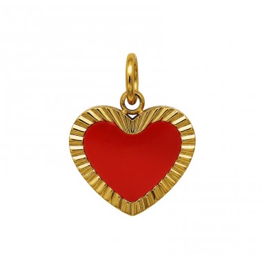 14 mm Heart, gold-plated with red filling - 316L Surgical Grade Stainless Steel Steel Pendants A4S50481